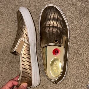 Michael Kors Metallic Gold Perforated Slip-Ons